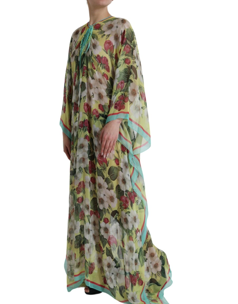 Women Dolce & Gabbana Women'S Dresses | Dolce & Gabbana Multicolor Floral Silk Kaftan Maxi Dress