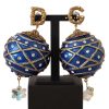 Women Dolce & Gabbana Women'S Earrings | Dolce & Gabbana Gold Brass Blue Christmas Ball Crystal Clip On Earring