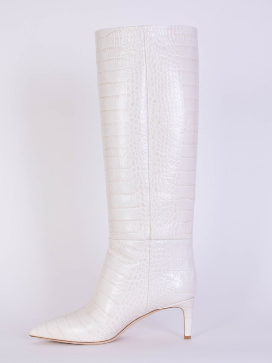 Women Paris Texas Women'S Boots | Paris Texas Croco Leather Print Stiletto 60 Boot In Ivory