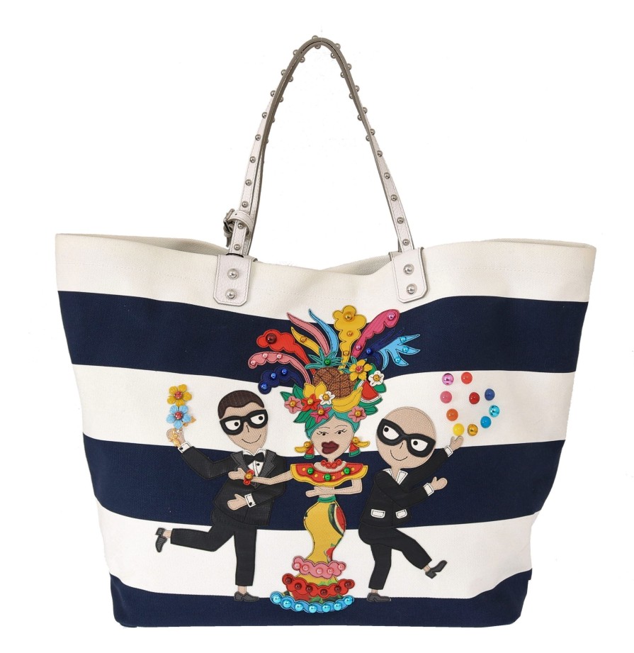 Women Dolce & Gabbana Women'S Tote Bags | Dolce & Gabbana Blue Canvas #Dgfamily Shopping Beatrice Bag