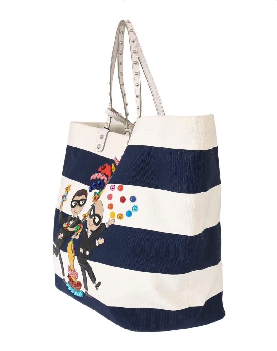 Women Dolce & Gabbana Women'S Tote Bags | Dolce & Gabbana Blue Canvas #Dgfamily Shopping Beatrice Bag