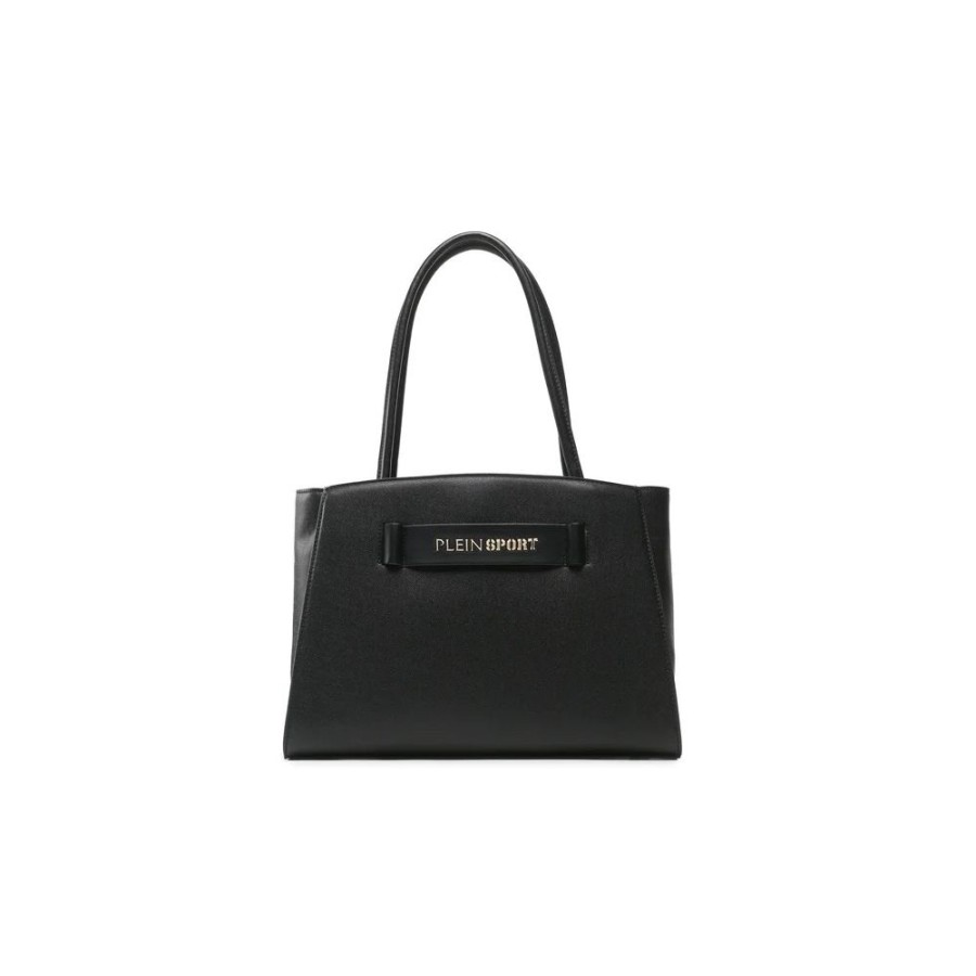 Women Plein Sport Women'S Handbags | Plein Sport Sleek Silver-Logo Eco-Leather Shopper