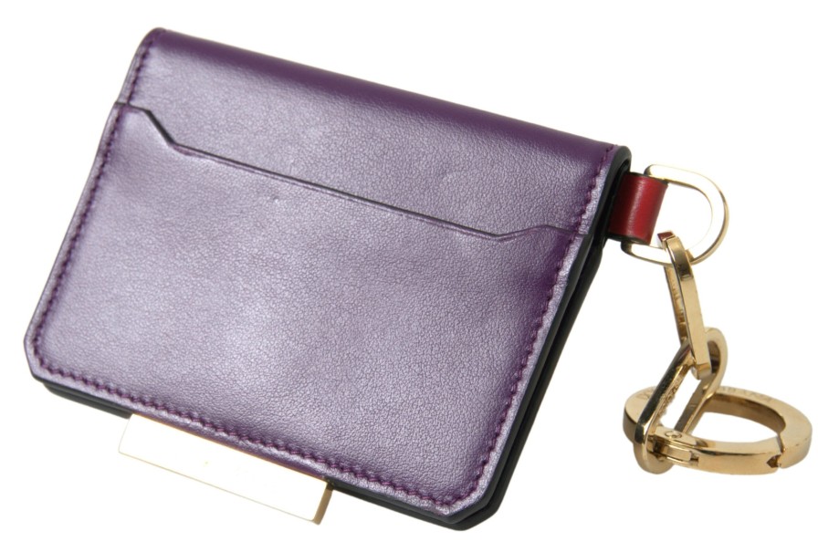 Women Dolce & Gabbana Women'S Wallets | Dolce & Gabbana Purple Calf Leather Bifold Logo Card Holder Wallet