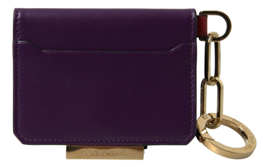 Women Dolce & Gabbana Women'S Wallets | Dolce & Gabbana Purple Calf Leather Bifold Logo Card Holder Wallet