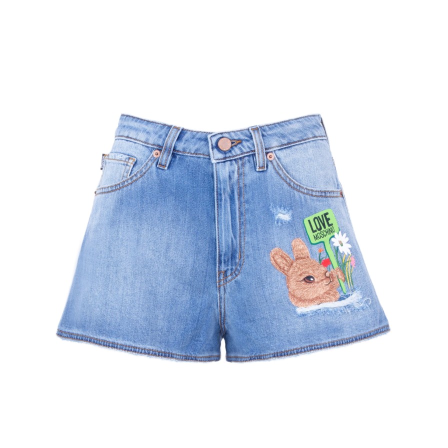 Women Love Moschino Women'S Shorts | Love Moschino Chic Cotton Rabbit-Stitched Denim Shorts