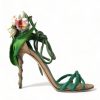 Women Dolce & Gabbana Women'S Sandals | Dolce & Gabbana Green Flower Satin Heels Sandals Shoes