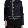 Women Dolce & Gabbana Women'S Jackets & Coats | Dolce & Gabbana Elegant Dark Blue Denim Rhinestone Jacket