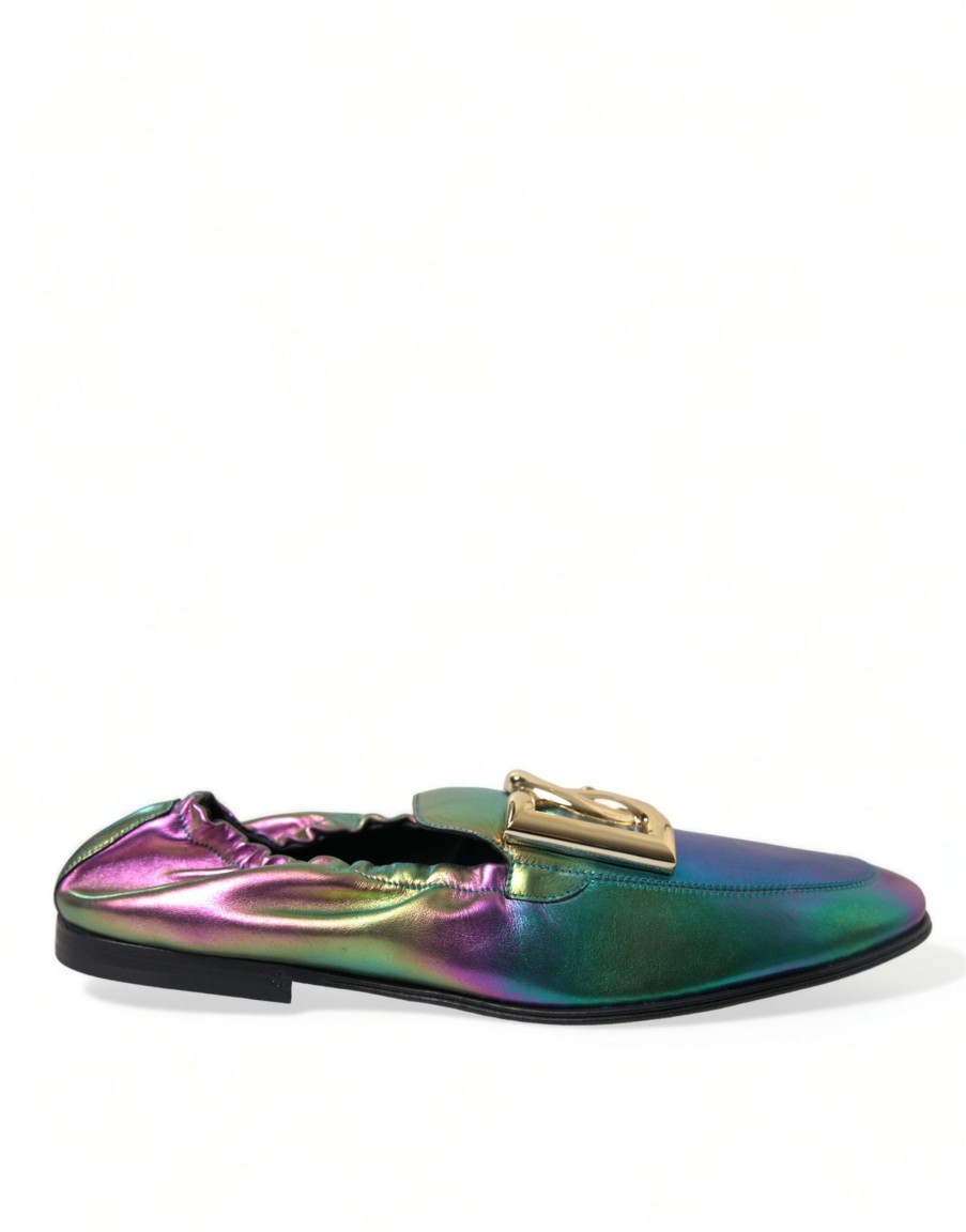 Men Dolce & Gabbana | Dolce & Gabbana Multicolor Leather Dg Logo Loafer Dress Shoes