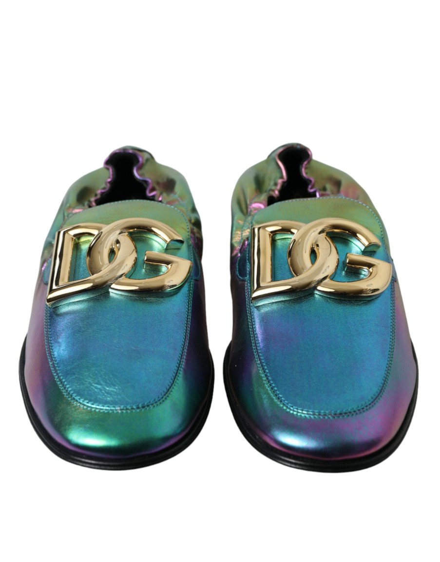 Men Dolce & Gabbana | Dolce & Gabbana Multicolor Leather Dg Logo Loafer Dress Shoes