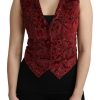 Women Dolce & Gabbana Women'S Vest | Dolce & Gabbana Bordeaux Brocade Waistcoat Vest Cotton Top