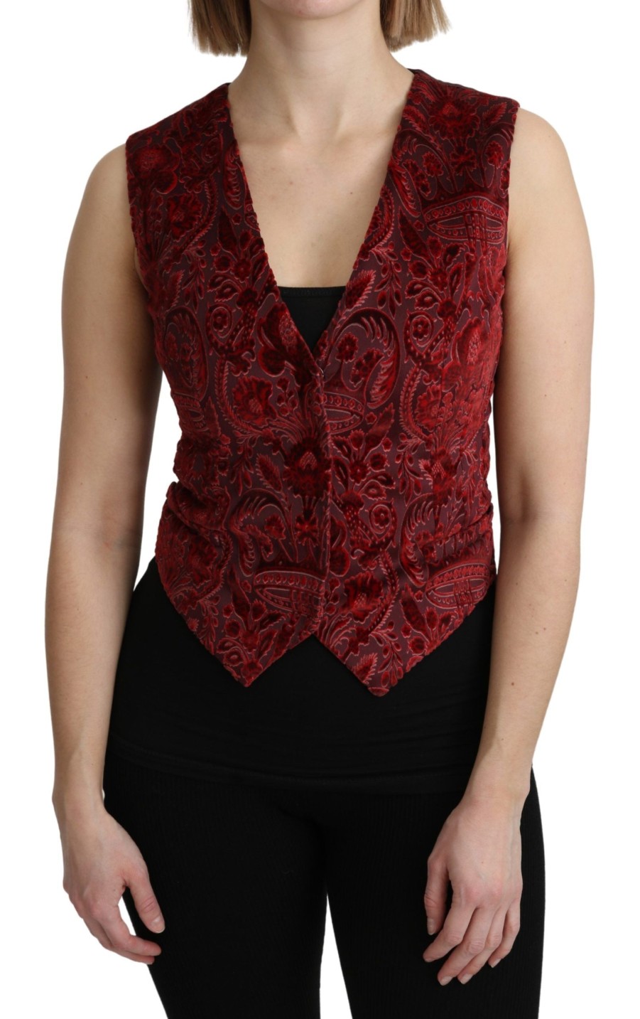 Women Dolce & Gabbana Women'S Vest | Dolce & Gabbana Bordeaux Brocade Waistcoat Vest Cotton Top