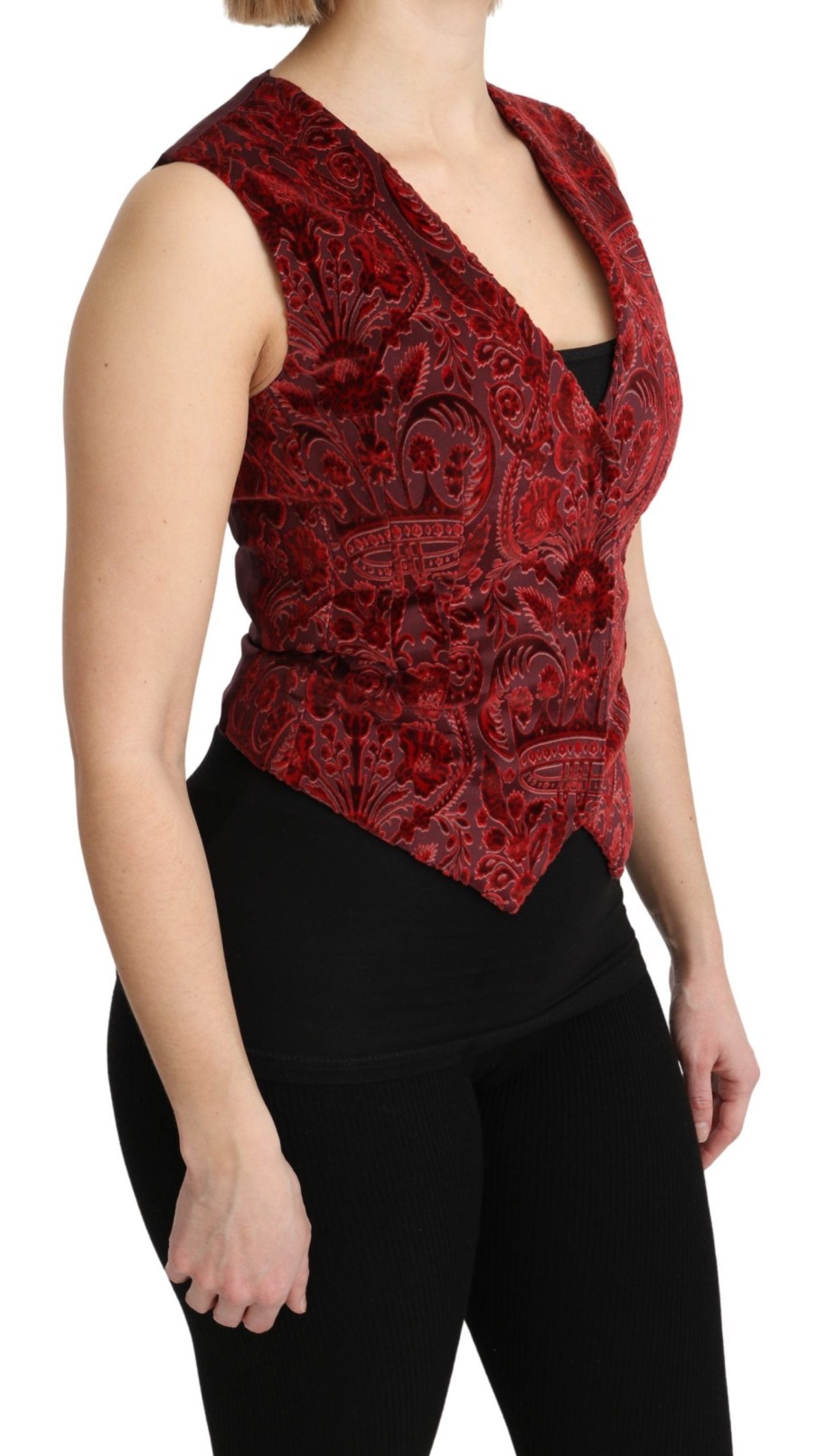 Women Dolce & Gabbana Women'S Vest | Dolce & Gabbana Bordeaux Brocade Waistcoat Vest Cotton Top