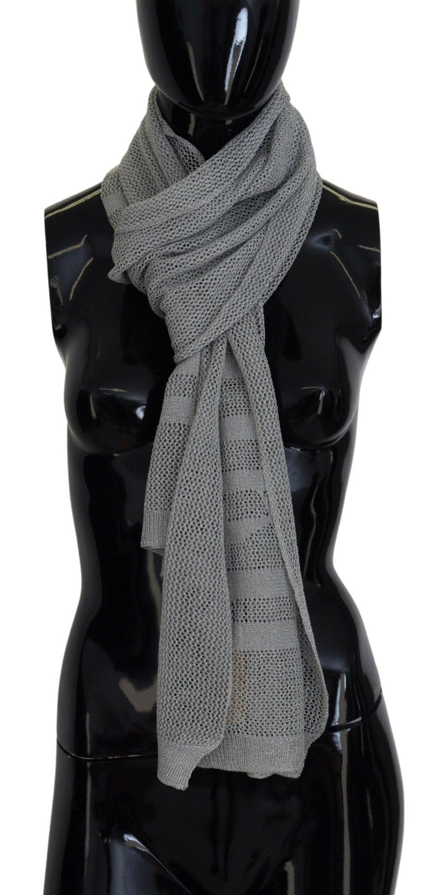 Women John Galliano Women'S Scarves | John Galliano Gray Logo Knitted Neck Wrap Shawl Foulard Scarf