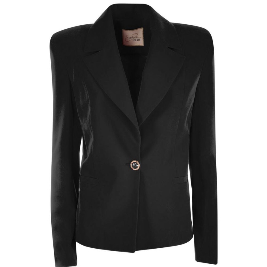 Women Yes Zee Women'S Suits & Blazers | Yes Zee Chic Summer Crepe Jacket With Logo Button