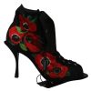 Women Dolce & Gabbana Women'S Boots | Dolce & Gabbana Black Red Roses Ankle Booties Shoes