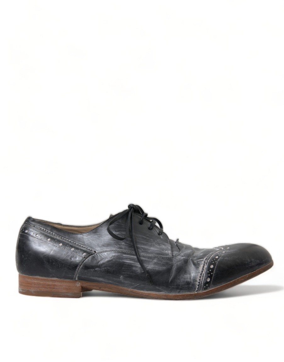 Men Dolce & Gabbana Men'S Formal | Dolce & Gabbana Black Leather Lace Up Formal Derby Dress Shoes