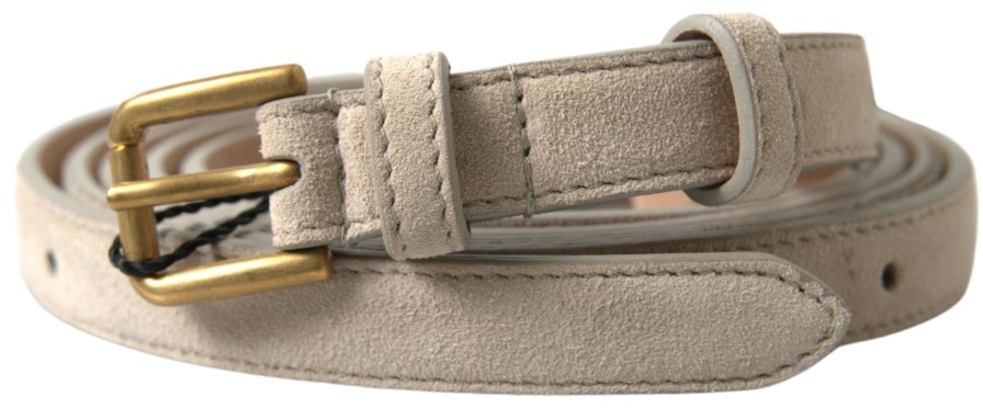 Women Dolce & Gabbana Women'S Belts | Dolce & Gabbana Beige Goatskin Leather Metal Buckle Belt