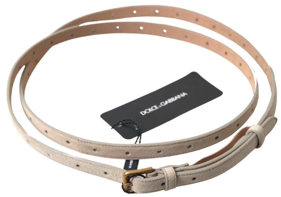 Women Dolce & Gabbana Women'S Belts | Dolce & Gabbana Beige Goatskin Leather Metal Buckle Belt