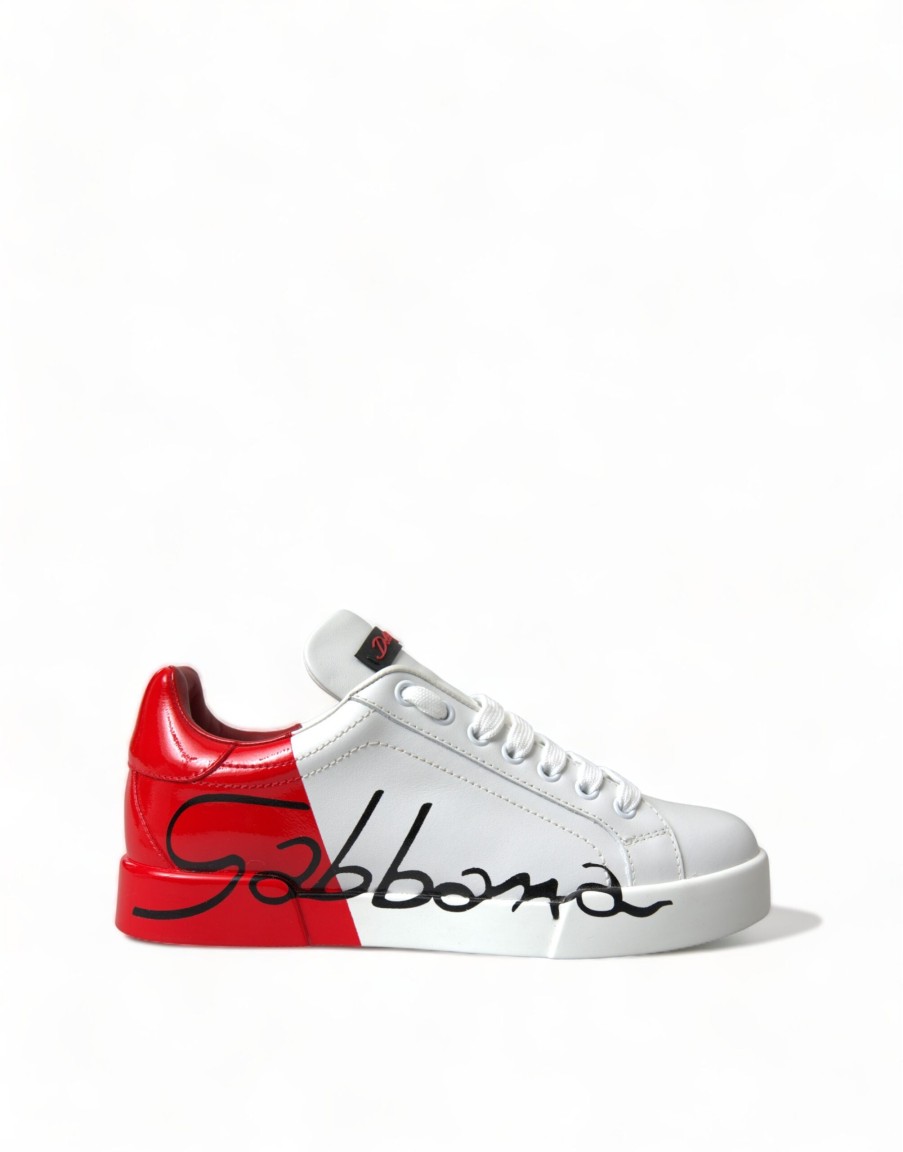 Women Dolce & Gabbana Women'S Sneakers | Dolce & Gabbana White Red Lace Up Womens Low Top Sneakers Shoes