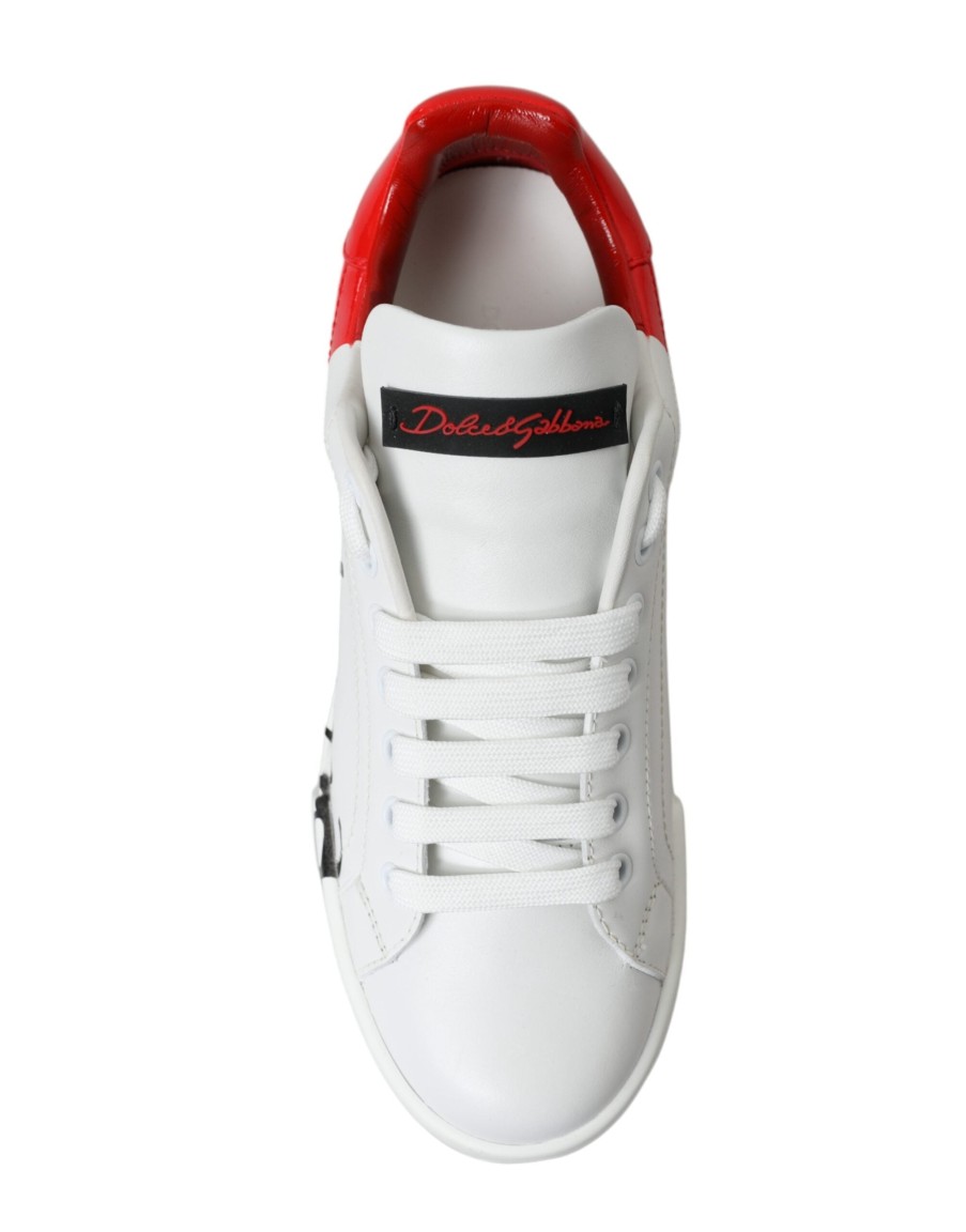 Women Dolce & Gabbana Women'S Sneakers | Dolce & Gabbana White Red Lace Up Womens Low Top Sneakers Shoes