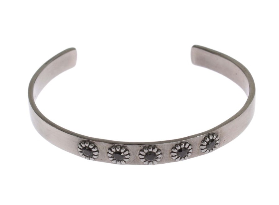 Women Nialaya Women'S Bracelets | Nialaya Black Crystal 925 Silver Bangle Bracelet