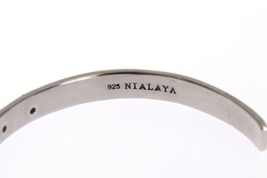 Women Nialaya Women'S Bracelets | Nialaya Black Crystal 925 Silver Bangle Bracelet