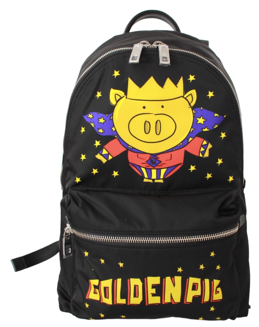 Men Dolce & Gabbana Men Backpacks | Dolce & Gabbana Black Golden Pig Of The Year School Backpack