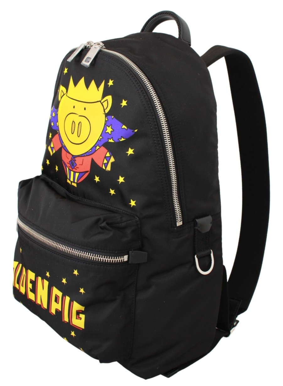 Men Dolce & Gabbana Men Backpacks | Dolce & Gabbana Black Golden Pig Of The Year School Backpack