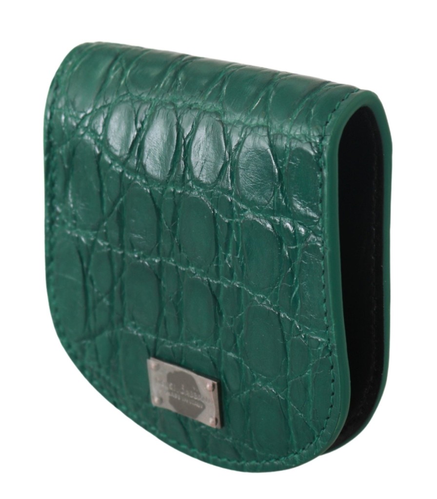 Men Dolce & Gabbana Men'S Leather Accessories | Dolce & Gabbana Green Exotic Skins Condom Case Holder Wallet