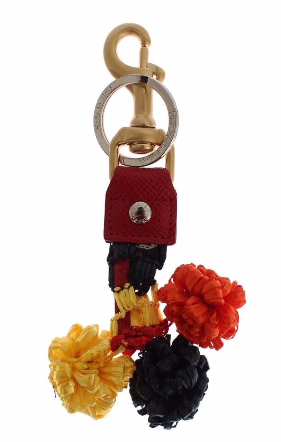 Women Dolce & Gabbana Women'S Keychains | Dolce & Gabbana Gold Yellow Raffia Leather Clasp Finder Chain Keyring