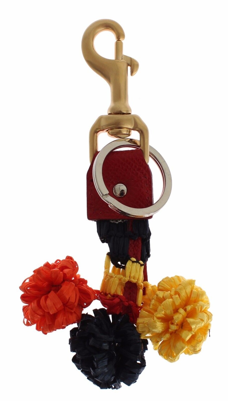 Women Dolce & Gabbana Women'S Keychains | Dolce & Gabbana Gold Yellow Raffia Leather Clasp Finder Chain Keyring