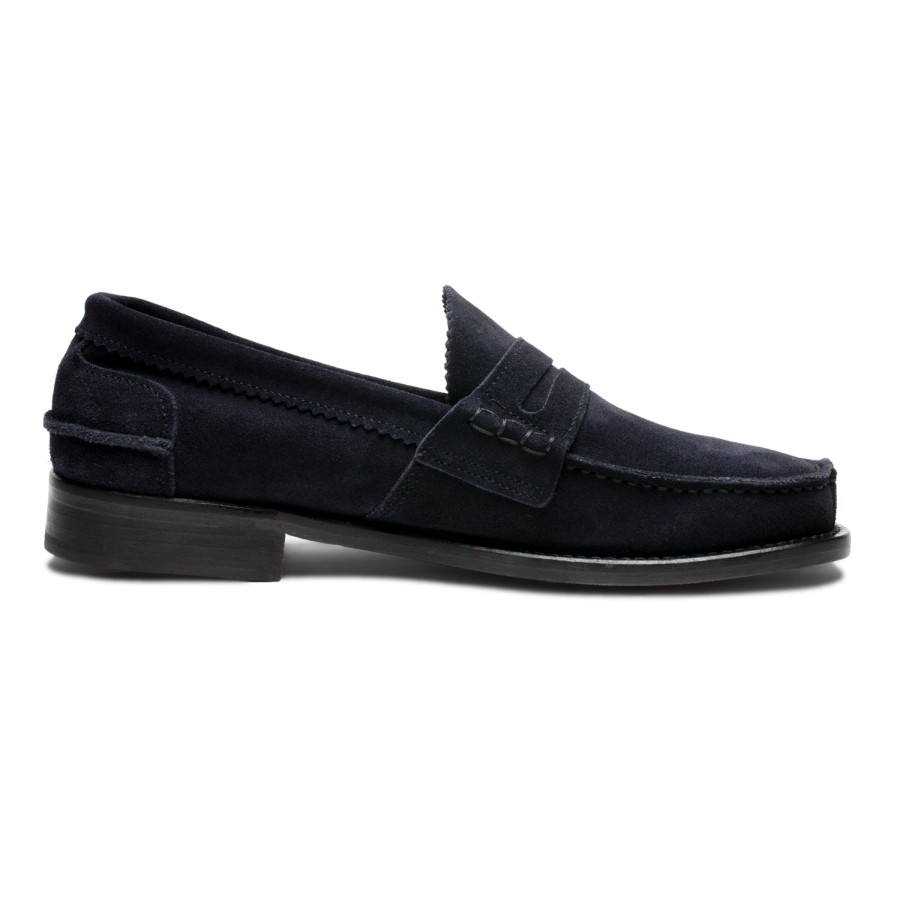 Men Saxone of Scotland Men'S Loafers | Saxone Of Scotland Dark Blue Suede Leather Mens Loafers Shoes