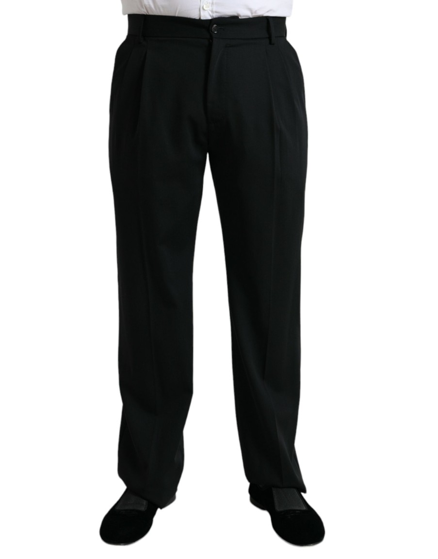 Men Dolce & Gabbana Men'S Jeans & Pants | Dolce & Gabbana Black Wool Formal Straight Fit Dress Pants