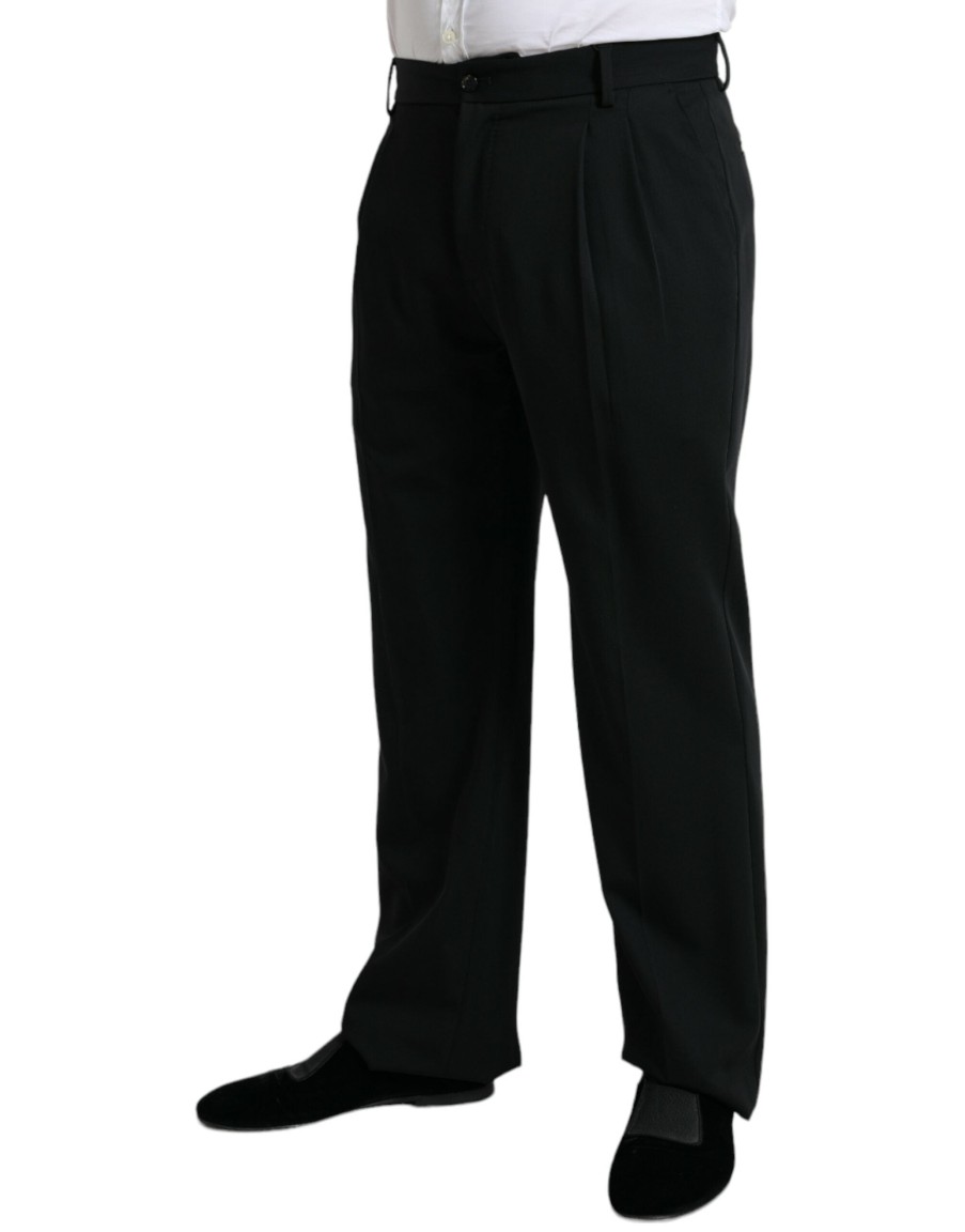 Men Dolce & Gabbana Men'S Jeans & Pants | Dolce & Gabbana Black Wool Formal Straight Fit Dress Pants