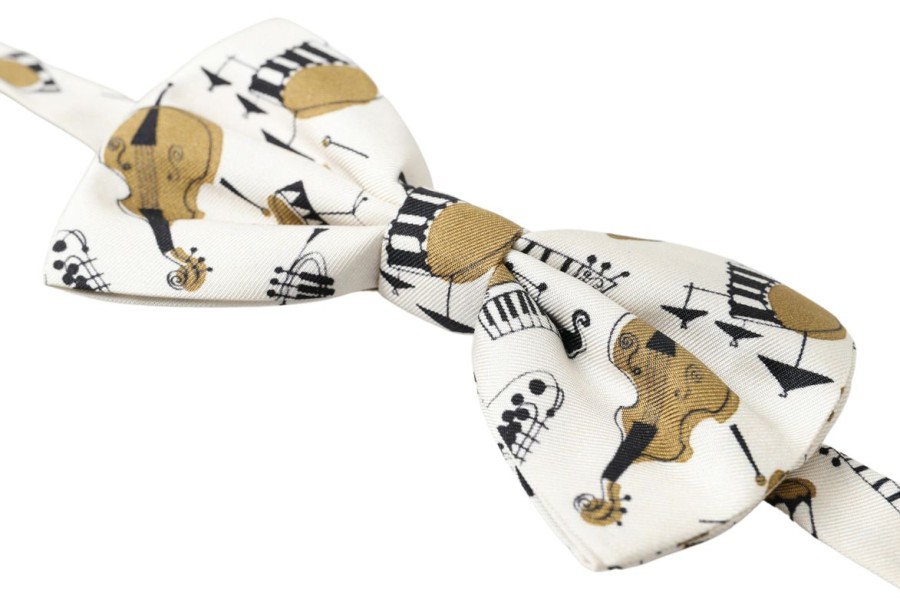 Men Dolce & Gabbana Men'S Ties & Bowties | Dolce & Gabbana Beige Musical Instrument Print Neck Papillon Bow Tie