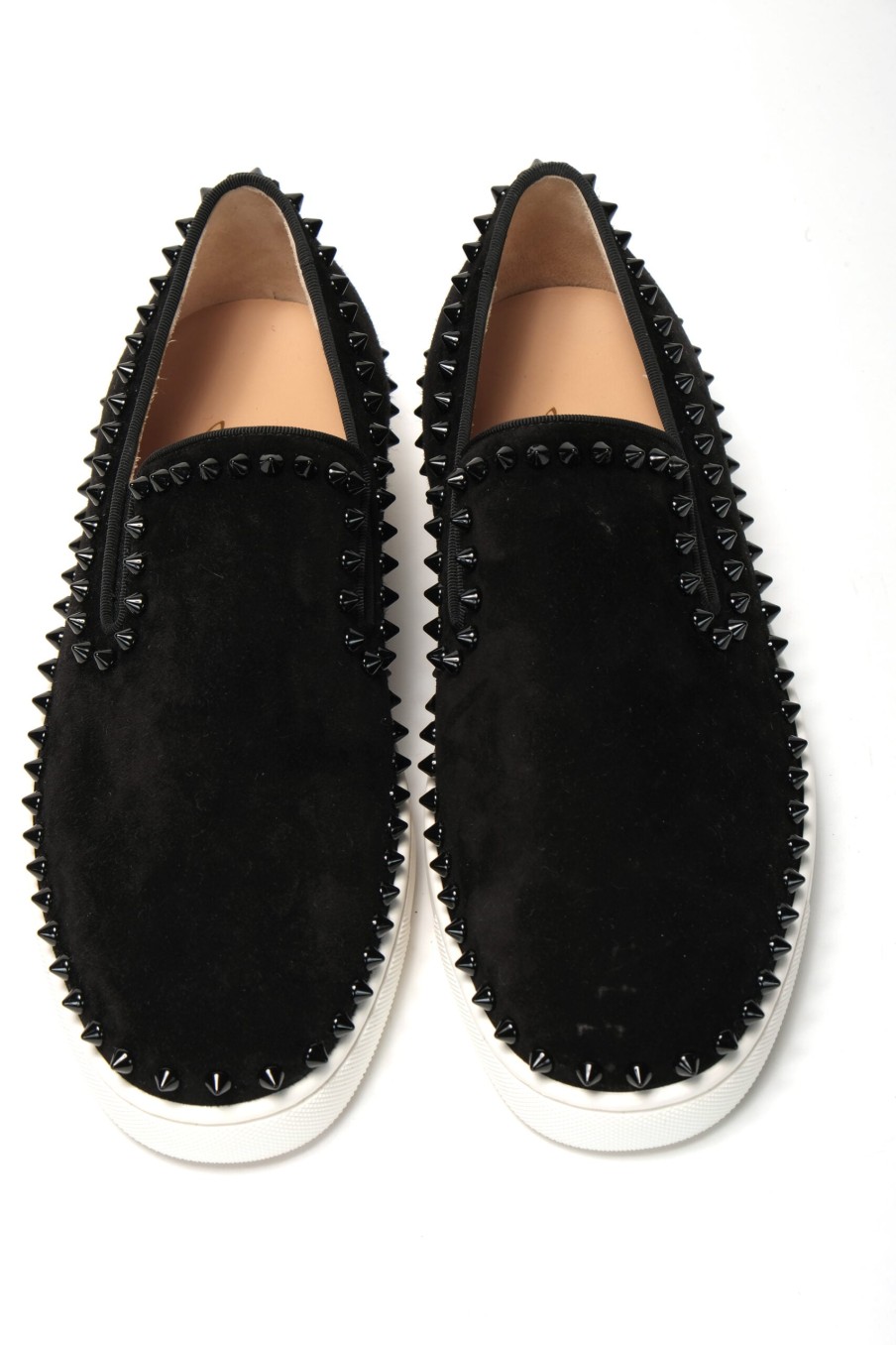 Men Christian Louboutin Men'S Loafers | Christian Louboutin Black Pik Boat Flat Veau Shoes