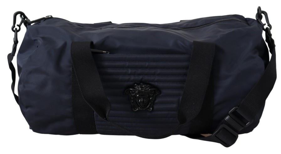 Men Versace Men'S Luggage And Travel | Versace Blue Nylon Travel Bag