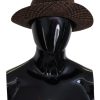 Women Dolce & Gabbana Women'S Hats | Dolce & Gabbana Brown Tweed Wool Logo Fedora Trilby Hat