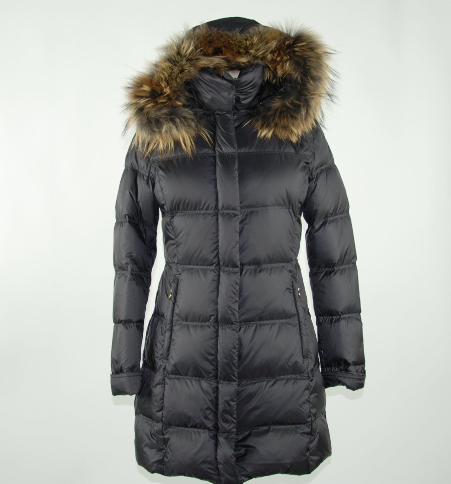 Women Emilio Romanelli Women'S Jackets & Coats | Emilio Romanelli Elegant Black Polyester Duck Down Jacket