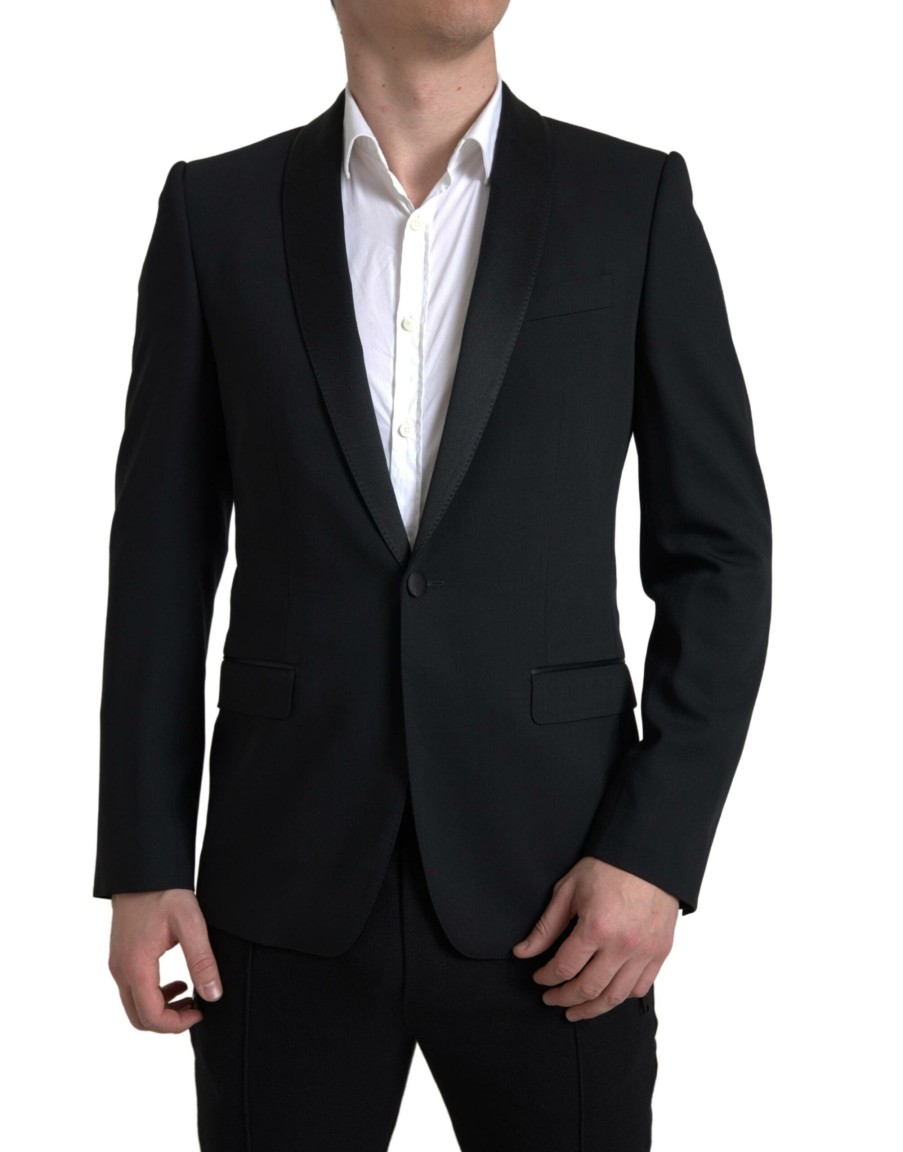 Men Dolce & Gabbana Men'S Blazers | Dolce & Gabbana Black Wool Single Breasted Martini Blazer