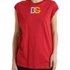 Women Dolce & Gabbana Women'S Tops & T-Shirts | Dolce & Gabbana Red Cotton Dg Logo Crew Neck Tank Top T-Shirt