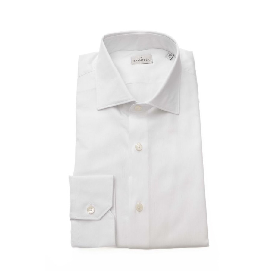 Men Bagutta Men'S Shirts | Bagutta Elegant White Cotton French Collar Shirt