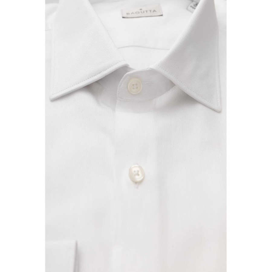 Men Bagutta Men'S Shirts | Bagutta Elegant White Cotton French Collar Shirt