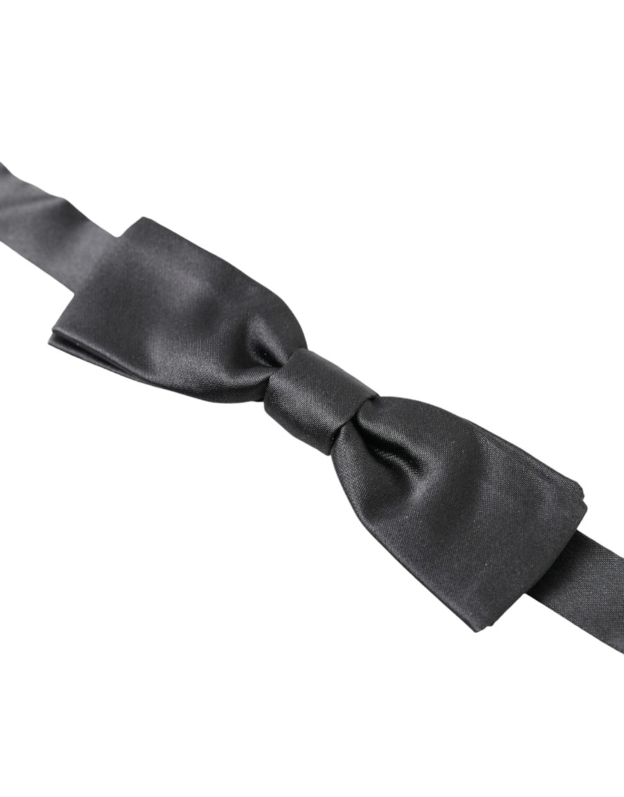 Men Dolce & Gabbana Men'S Ties & Bowties | Dolce & Gabbana Dark Gray Silk Adjustable Neck Men Papillon Bow Tie