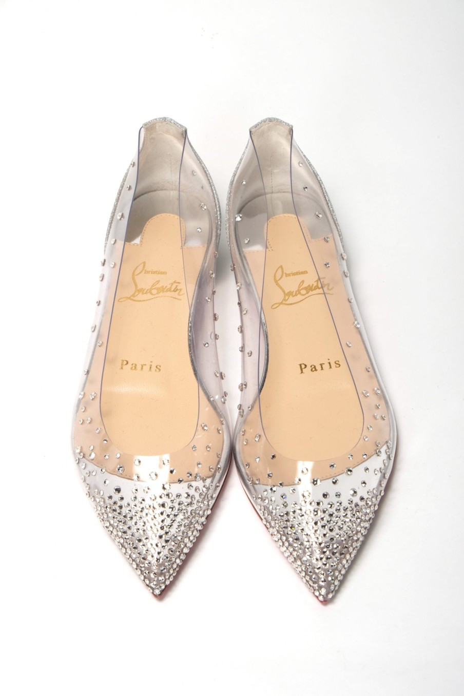 Women Christian Louboutin Women'S Flat Shoes | Christian Louboutin Silver Crystals Flat Point Toe Shoe