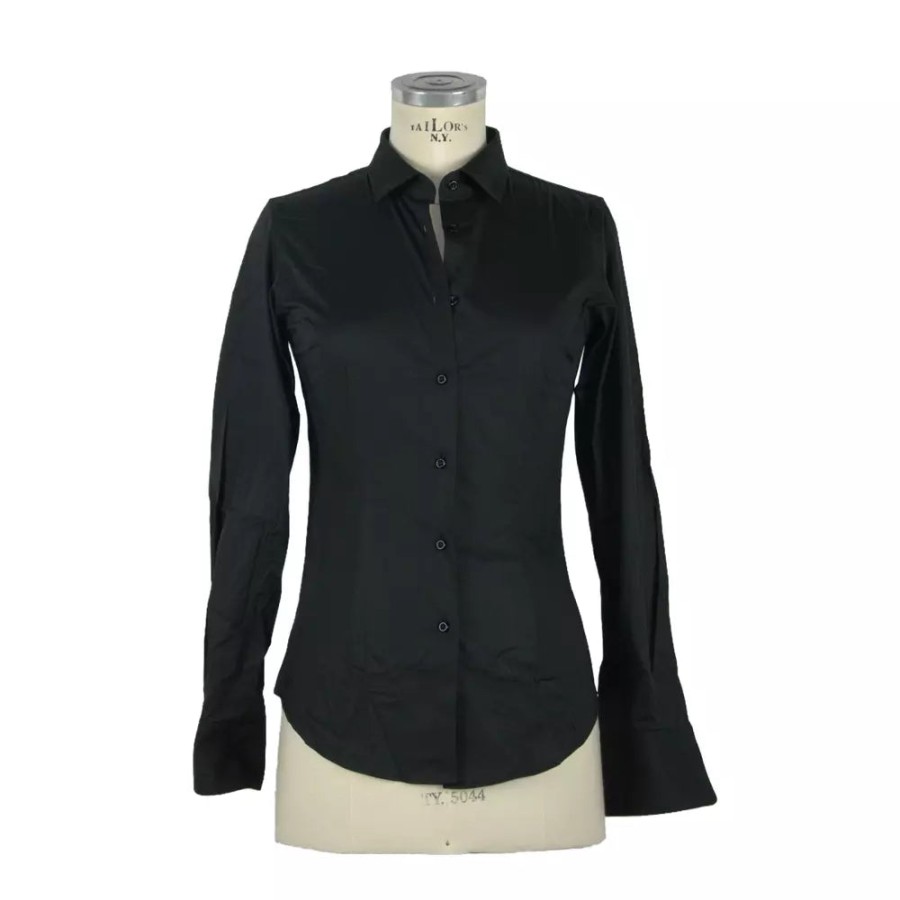 Women Made in Italy Women'S Shirts | Made In Italy Sleek Black Long Sleeve Slim Fit Blouse