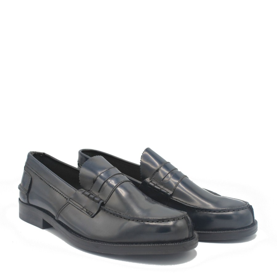 Men Saxone of Scotland Men'S Loafers | Saxone Of Scotland Blue Spazzolato Leather Mens Loafers Shoes