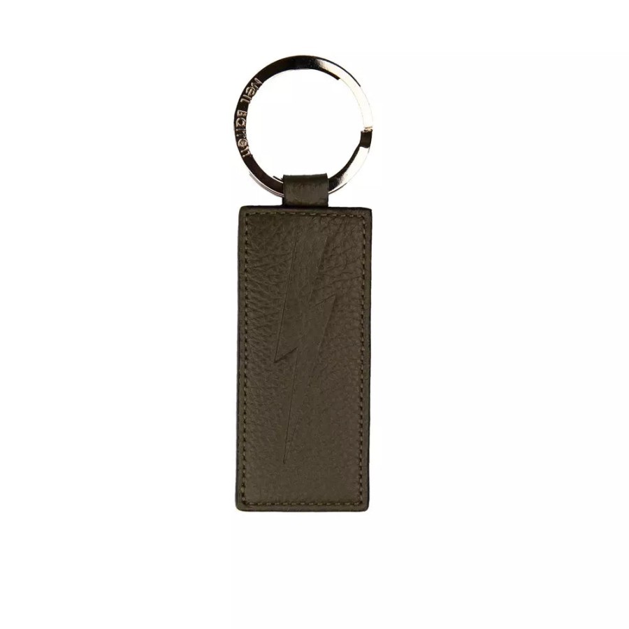 Men Neil Barrett Men'S Keychains | Neil Barrett Sleek Leather Keychain In Elegant Green