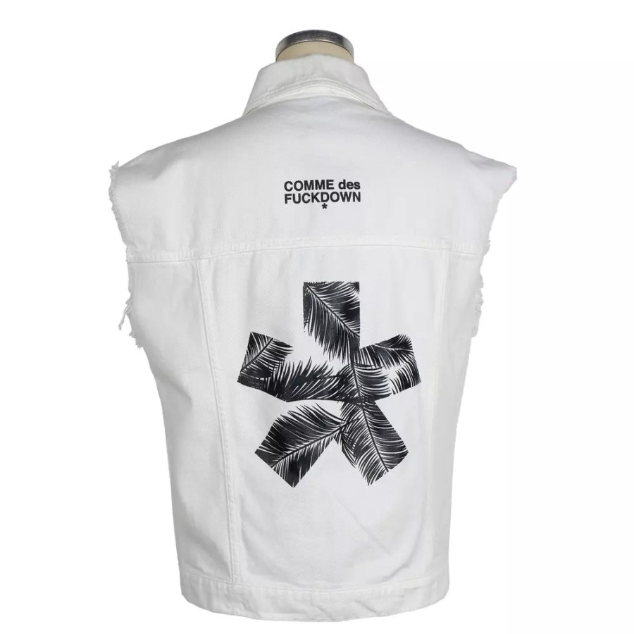 Women Comme Des Fuckdown Women'S Vest | Comme Des Fuckdown Chic White Cotton Denim Vest With Fringe Detail