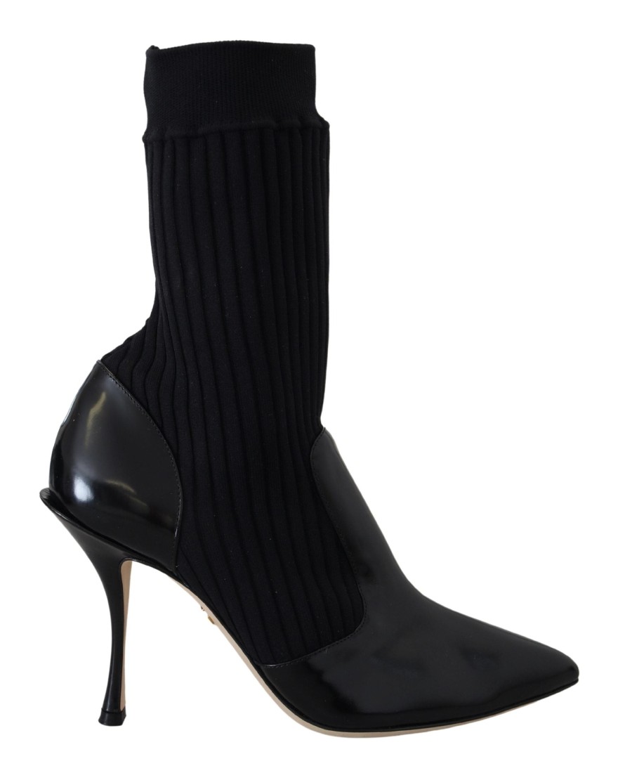 Women Dolce & Gabbana Women'S Boots | Dolce & Gabbana Black Socks Stiletto Heels Booties Shoes